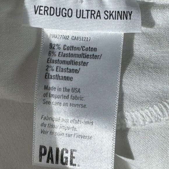 Paige Verdugo Ultra Skinny White Mid Rise Jeans Ultra White Sz 25 - Picture 6 of 8